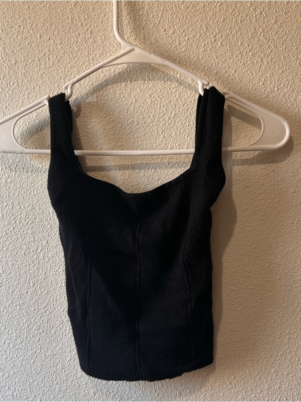 Black Ribbed Square-Neck Crop Top